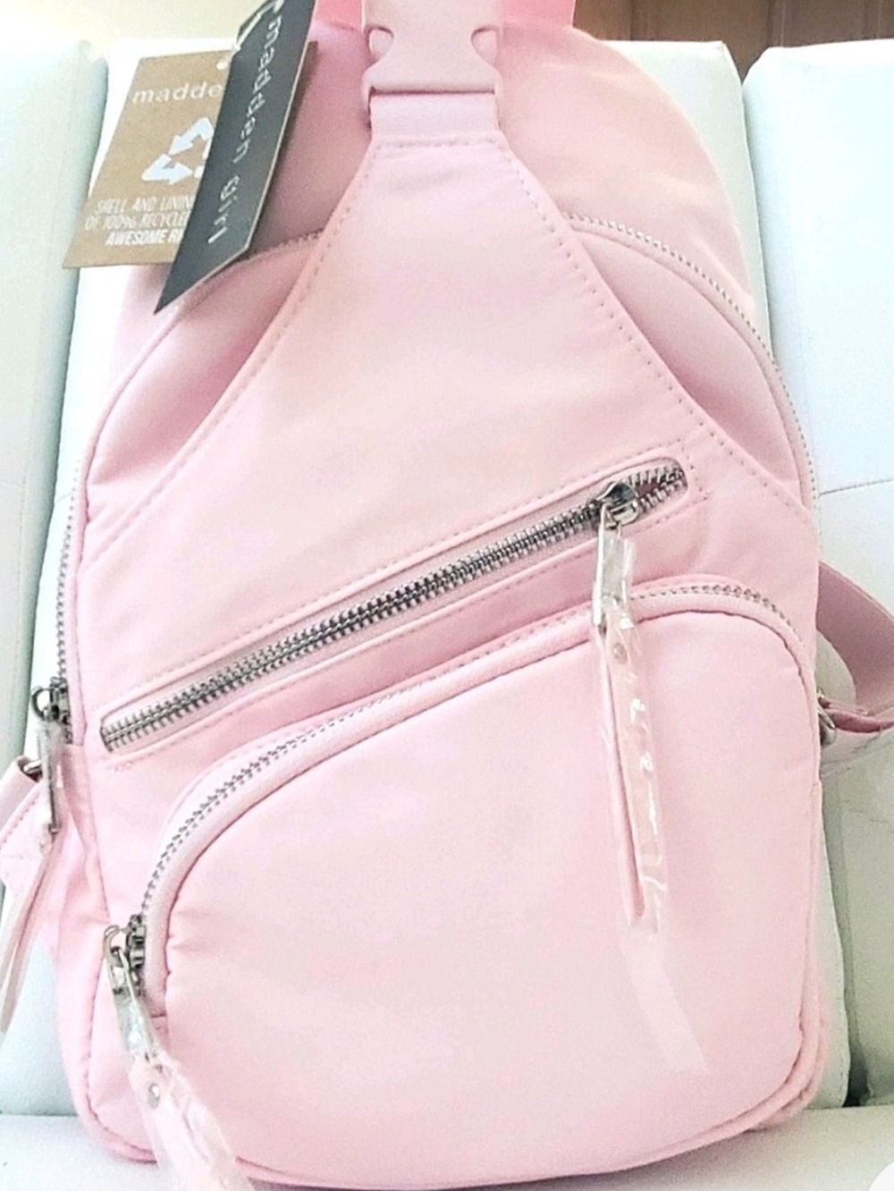 NWT Madden Girl Light Pink Sling Backpack with Front Zips